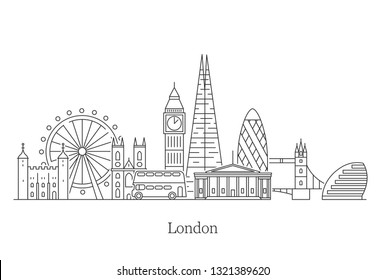 London city skyline. Vector line art illustration