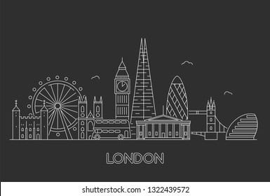 London city skyline. Vector line art illustration