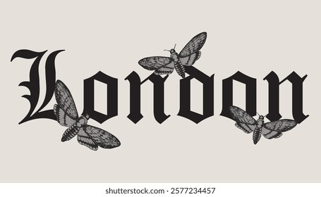 London city slogan with mothbutterfly urban design for t shirt, poster, streetwear, urban design, hoodie and other uses