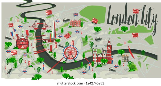 London city tourism map vector illustration artwork