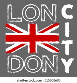 London city Typography Graphics. British flag illustration. Fashion printing design for sportswear apparel. Original wear. Concept in vintage graphic style for print production. Grunge. Vector