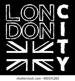 London city Typography Graphics. British flag background. Fashion printing design for sportswear apparel. Original wear. T shirt vintage graphic style for print production. Grunge. Vector illustration