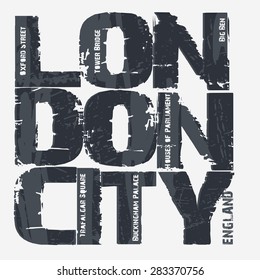 London city Typography Graphics, T-shirt design, England, Great Britain, Big Ben, Attraction of the capital of England, vector illustration