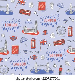 London city United Kingdom travel vector seamless pattern.