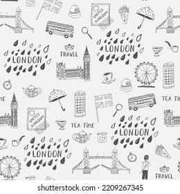 London city United Kingdom travel vector seamless pattern.