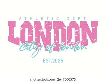 Londres cidade vintage citação tipografia texto estilo faculdade. Design de ilustração vetorial para gráficos de moda, impressões de camisetas, cartazes, árvores de slogan, adesivos, quadros.