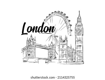 London cityscape. Hand drawn vector line art illustration