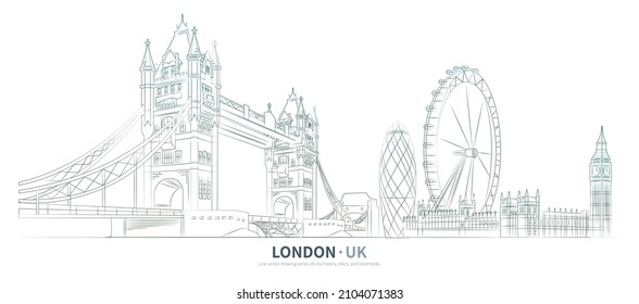 London cityscape line drawing vector. sketch style landmark illustration 