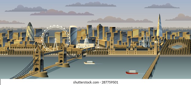 London cityscape. No transparency used. Basic (linear) gradients. 