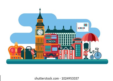 London cityscape vector illustration in flat style