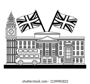 london clock station with flags great britain