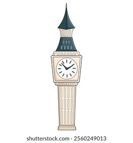 London Clock Tower illustration in cartoon style for travel designs