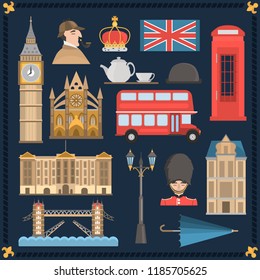 London color flat icons set