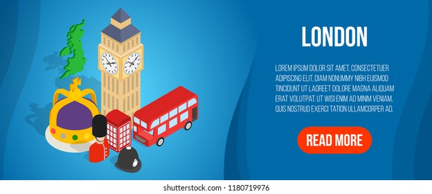 London concept banner. Isometric banner of London vector concept for web, giftcard and postcard
