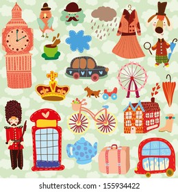 London cute set (A set of cartoon design elements)