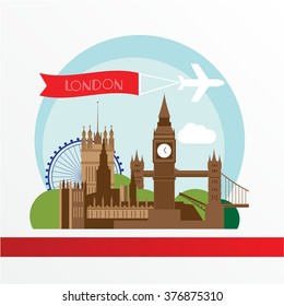 London, detailed silhouette. Trendy vector illustration, flat style. Stylish colorful  landmarks. The concept for a web banner. Big Ben - The symbol of Great Britain.