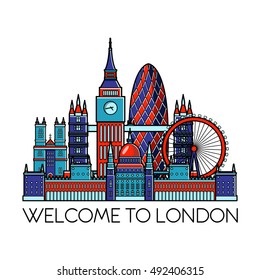 London detailed Skyline. Travel and tourism background. Vector background. line illustration. Line art style