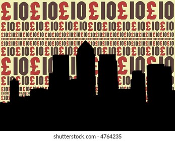 London Docklands Skyline with ten pounds currency illustration