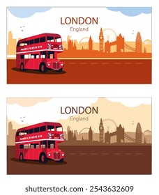 London double decker bus with the city skyline in the background illustration