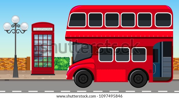 London Double\
Decker Bus in City\
illustration