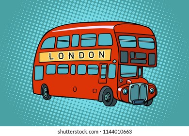 London double Decker bus. Comic cartoon pop art retro vector illustration drawing