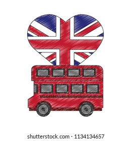 london double decker bus flag in heart
