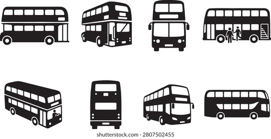 London double decker public transit buses silhouettes collection