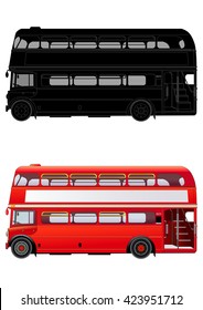 London double decker red bus, vector illustration. Isolated on white. Icon. Silhouette. Flat style. High level of details. Transparent windows in the cabin.