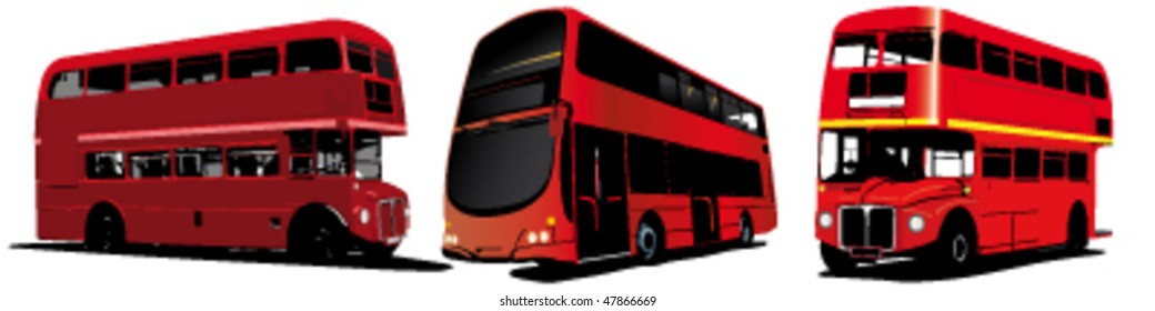 London double Decker red bus set. Vector illustration