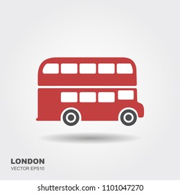 London Double-decker Flat Red Bus. Vector Icon