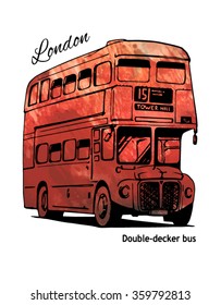 London double-decker hand-drawn red bus