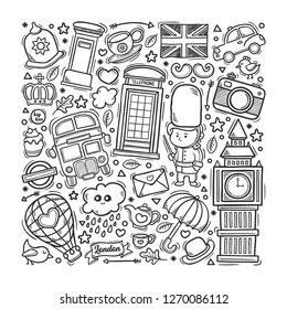 London England Hand Drawn Doodle Color Vector