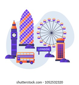 London / England landmarks. Flat vector illustration. 