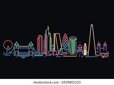 London England neon light skyline vector illustration