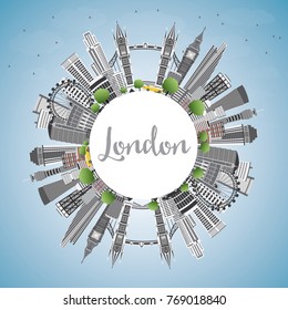 London England Skyline with Gray Buildings, Blue Sky and Copy Space. Vector Illustration.