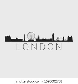 London England. Skyline Silhouette City. Design Vector. Famous Monuments Tourism Travel. Buildings Tour Landmark.
