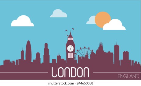 Dibujo vectorial de diseño plano de la silueta de la línea de horizonte de Londres Inglaterra