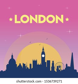 London England skyline vector illustration on sunset