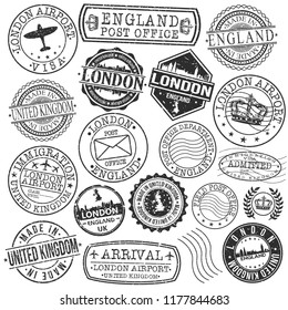 London England Stamp Vector Art Postal. Postmark Passport Travel Design Set Sign.