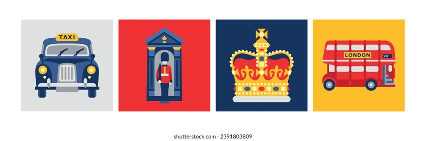 London and England Symbols and Attributes Vector Set