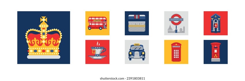 London and England Symbols and Attributes Vector Set