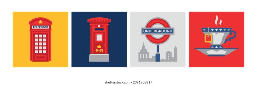 London and England Symbols and Attributes Vector Set