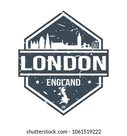 London England Travel Stamp. Icon Skyline City Design Vector. Passport Seal Mark.