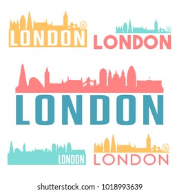 London England United Kingdom Flat Icon Skyline Vector Silhouette Design Set Logos.