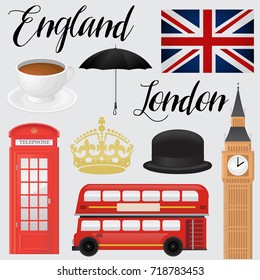 London, England, United Kingdom icon set. Symbolic illustration. Vector art.