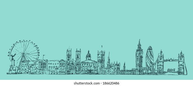 London, England vintage engraved illustration, hand drawn