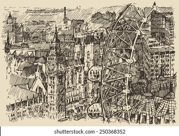 London (England) vintage engraved illustration, hand drawn