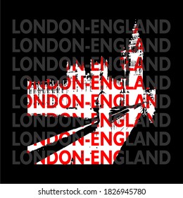 LONDON, ENGLAND, WORDS DESIGN, T-SHIRT DESIGN, FOR SCREEN PRINTING, WHITE AND RED, VECTOR DESIGN.