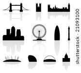 London famous landmarks isolated on a white background