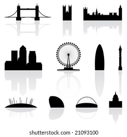 London famous landmarks isolated on a white background